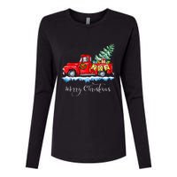 Vintage Merry Christmas Red Truck Old Fashioned Christmas Womens Cotton Relaxed Long Sleeve T-Shirt