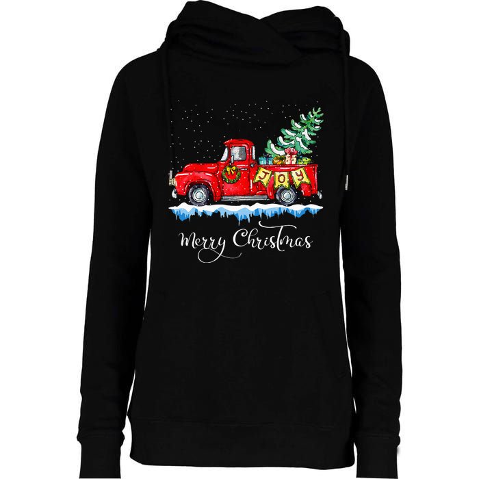 Vintage Merry Christmas Red Truck Old Fashioned Christmas Womens Funnel Neck Pullover Hood