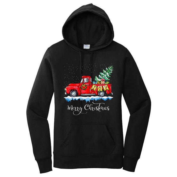 Vintage Merry Christmas Red Truck Old Fashioned Christmas Women's Pullover Hoodie