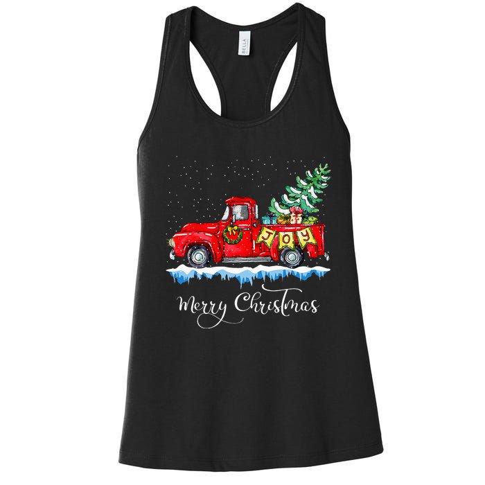 Vintage Merry Christmas Red Truck Old Fashioned Christmas Women's Racerback Tank