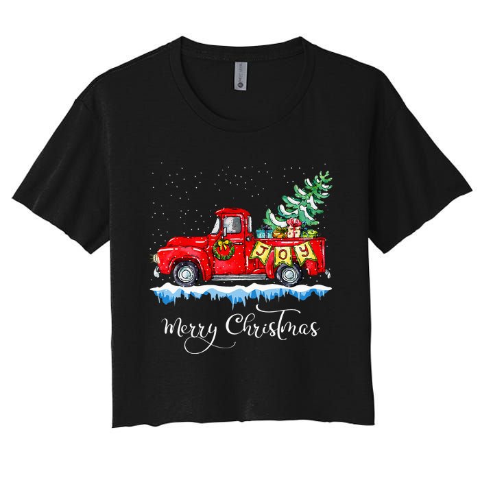 Vintage Merry Christmas Red Truck Old Fashioned Christmas Women's Crop Top Tee