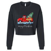 Vintage Merry Christmas Red Truck Old Fashioned Christmas Cropped Pullover Crew