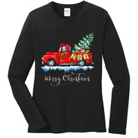 Vintage Merry Christmas Red Truck Old Fashioned Christmas Ladies Long Sleeve Shirt