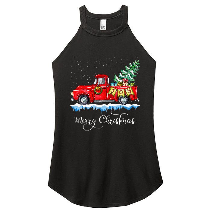 Vintage Merry Christmas Red Truck Old Fashioned Christmas Women's Perfect Tri Rocker Tank