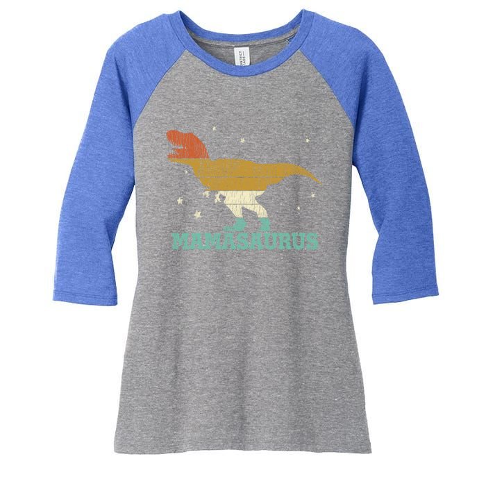 Vintage Mamasaurus Dinosaur Trex Mom Family Matching Mother Gift Women's Tri-Blend 3/4-Sleeve Raglan Shirt