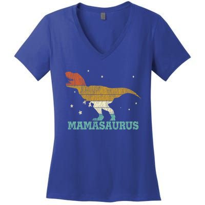 Vintage Mamasaurus Dinosaur Trex Mom Family Matching Mother Gift Women's V-Neck T-Shirt