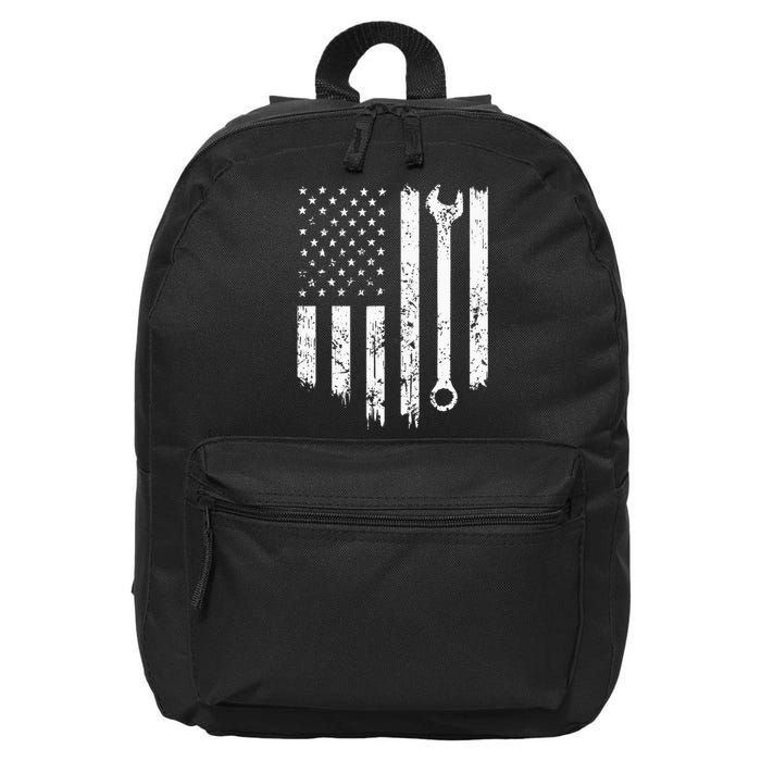 Vintage Mechanic Distressed American Flag 16 in Basic Backpack