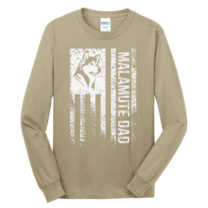 Vintage Malamute Dad American Flag Alaskan Malamute Dog Dad Tall Long Sleeve T-Shirt