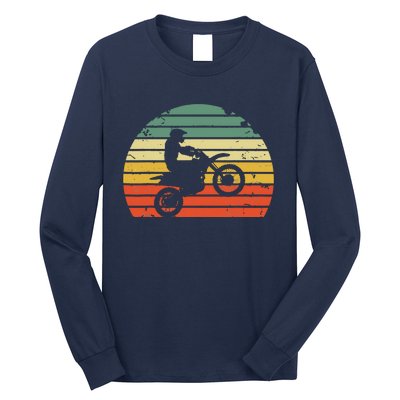 Vintage Motocross Dirt Bike Silhouette Retro Dirt Bike Long Sleeve Shirt