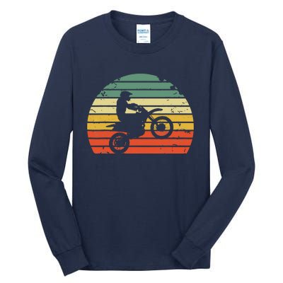 Vintage Motocross Dirt Bike Silhouette Retro Dirt Bike Tall Long Sleeve T-Shirt