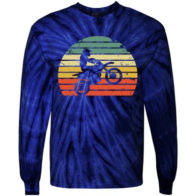 Vintage Motocross Dirt Bike Silhouette Retro Dirt Bike Tie-Dye Long Sleeve Shirt