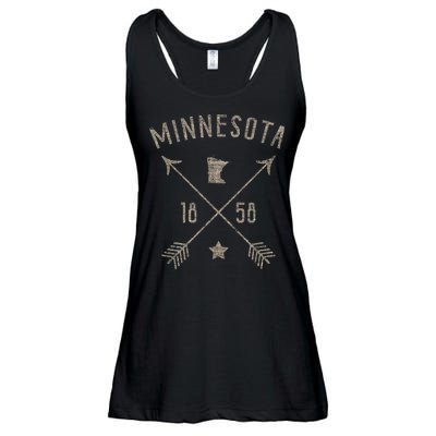 Vintage Minnesota Distressed Home State Map Boho Arrows Ladies Essential Flowy Tank