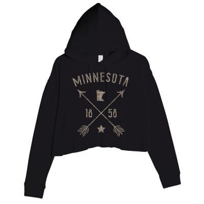 Vintage Minnesota Distressed Home State Map Boho Arrows Crop Fleece Hoodie