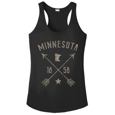 Vintage Minnesota Distressed Home State Map Boho Arrows Ladies PosiCharge Competitor Racerback Tank