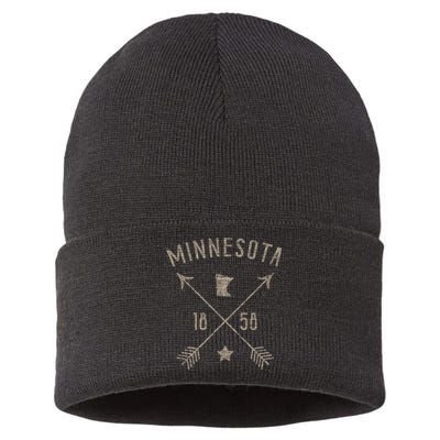 Vintage Minnesota Distressed Home State Map Boho Arrows Sustainable Knit Beanie