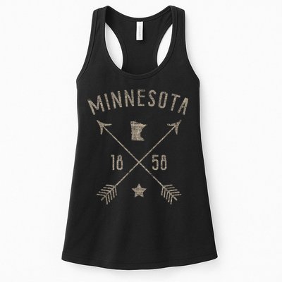 Vintage Minnesota Distressed Home State Map Boho Arrows Womens Tank Top