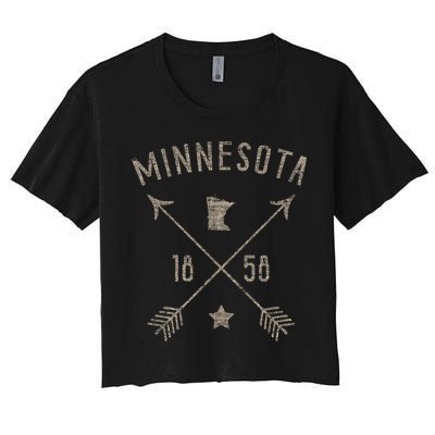 Vintage Minnesota Distressed Home State Map Boho Arrows Crop Top