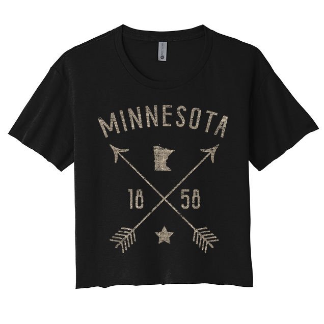 Vintage Minnesota Distressed Home State Map Boho Arrows Crop Top