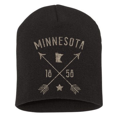 Vintage Minnesota Distressed Home State Map Boho Arrows Short Acrylic Beanie