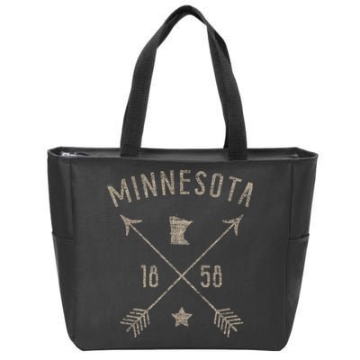 Vintage Minnesota Distressed Home State Map Boho Arrows Zip Tote Bag