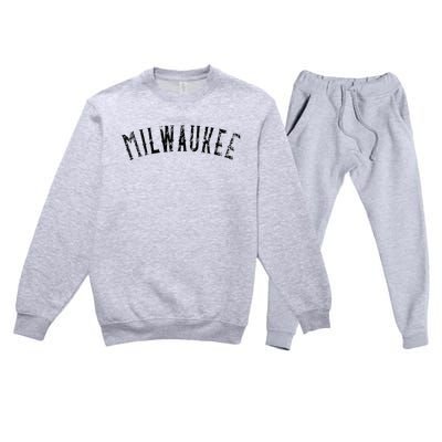 Vintage Milwaukee Distressed Black Text Apparel Premium Crewneck Sweatsuit Set