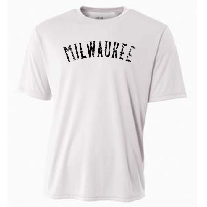 Vintage Milwaukee Distressed Black Text Apparel Cooling Performance Crew T-Shirt