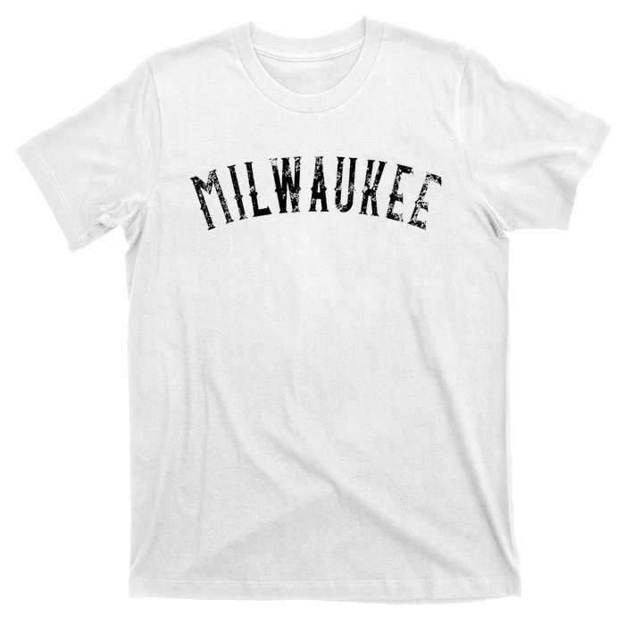 Vintage Milwaukee Distressed Black Text Apparel T-Shirt