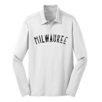 Vintage Milwaukee Distressed Black Text Apparel Silk Touch Performance Long Sleeve Polo