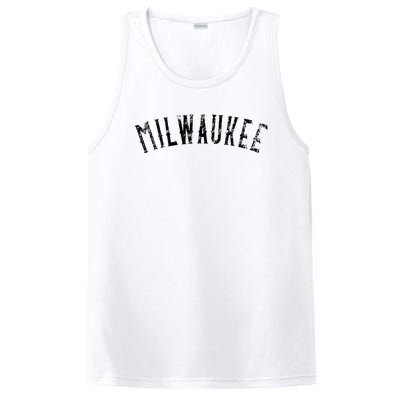 Vintage Milwaukee Distressed Black Text Apparel PosiCharge Competitor Tank