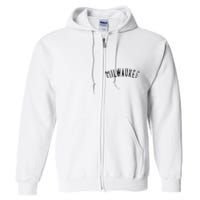 Vintage Milwaukee Distressed Black Text Apparel Full Zip Hoodie