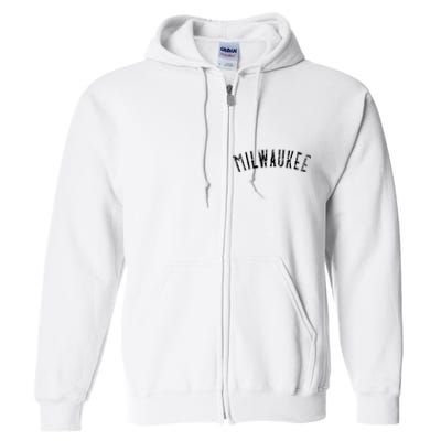 Vintage Milwaukee Distressed Black Text Apparel Full Zip Hoodie