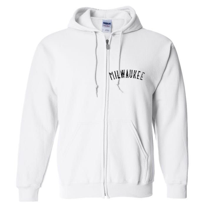 Vintage Milwaukee Distressed Black Text Apparel Full Zip Hoodie