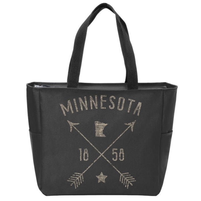 Vintage Minnesota Distressed Home State Map Boho Arrows Zip Tote Bag