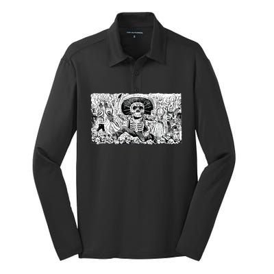 Vintage Mexico Day Of The Dead Dia De Los Muertos Silk Touch Performance Long Sleeve Polo