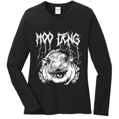 Vintage Moo Deng Meme Viral Internet Animal Ladies Long Sleeve Shirt