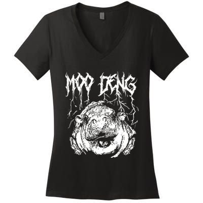 Vintage Moo Deng Meme Viral Internet Animal Women's V-Neck T-Shirt