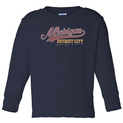 Vintage Michigan Detroit City Toddler Long Sleeve Shirt