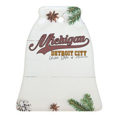 Vintage Michigan Detroit City Ceramic Bell Ornament