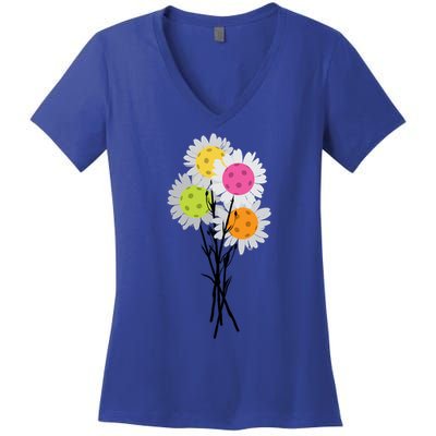 ValentineS MotherS Day Pickleball Flower Bouquet Pretty Cute Gift Women's V-Neck T-Shirt