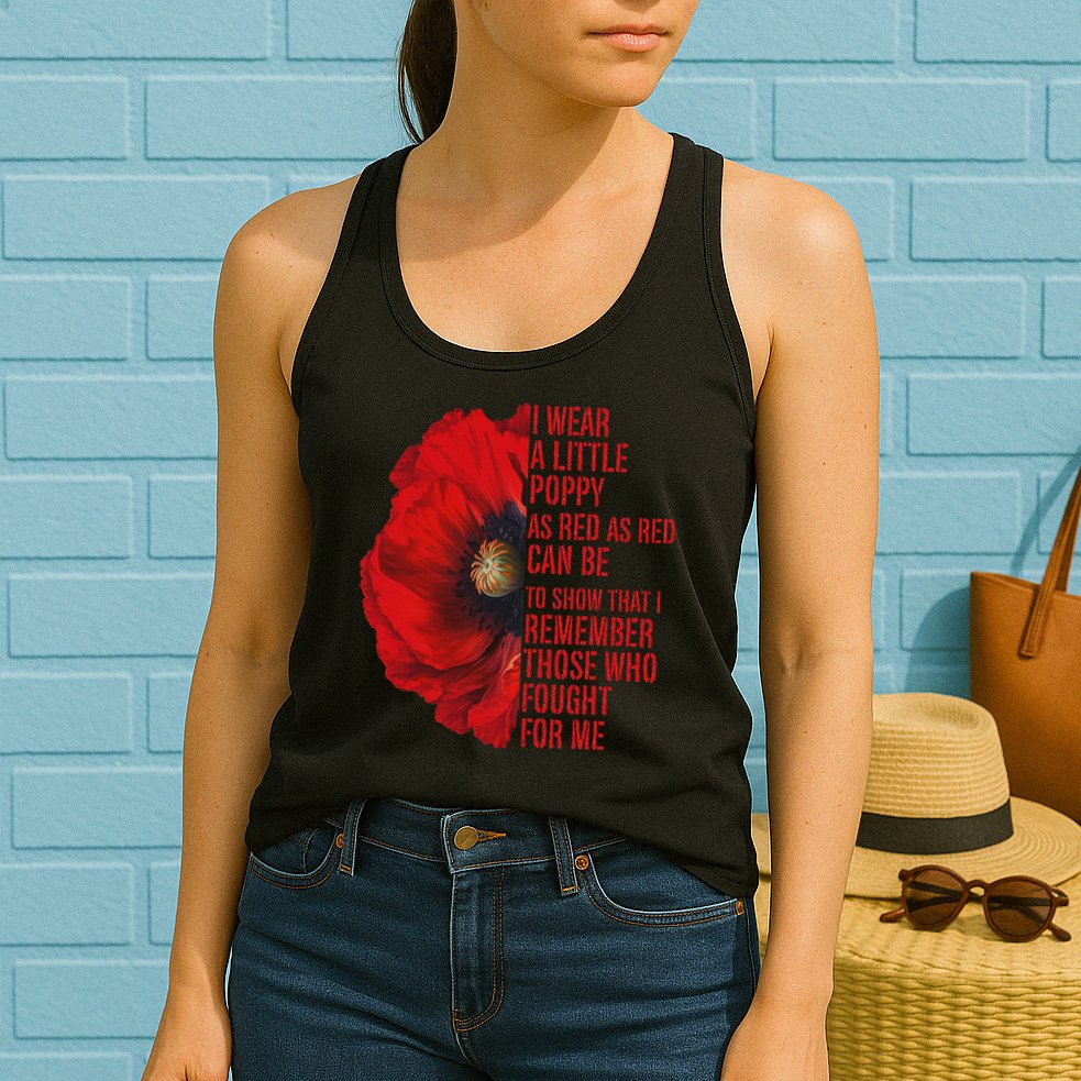 Veterans Memorial Day We Never Forget Red Poppy Flower Usa Womens Tank Top