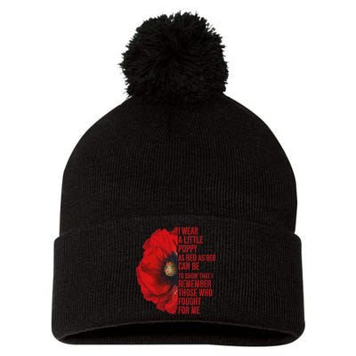 Veterans Memorial Day We Never Forget Red Poppy Flower Usa Pom Pom 12in Knit Beanie