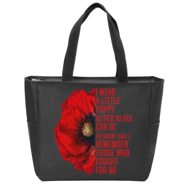 Veterans Memorial Day We Never Forget Red Poppy Flower Usa Zip Tote Bag
