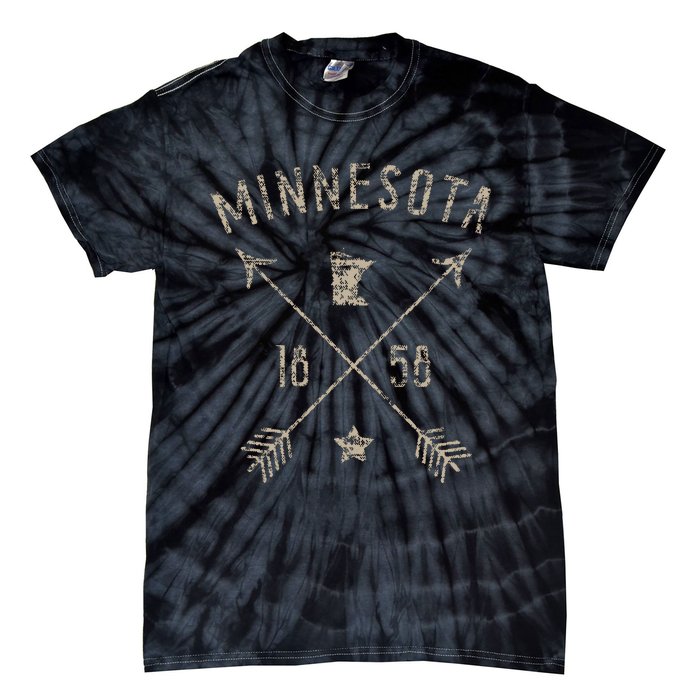 Vintage Minnesota Distressed Home State Map Boho Arrows Tie-Dye T-Shirt