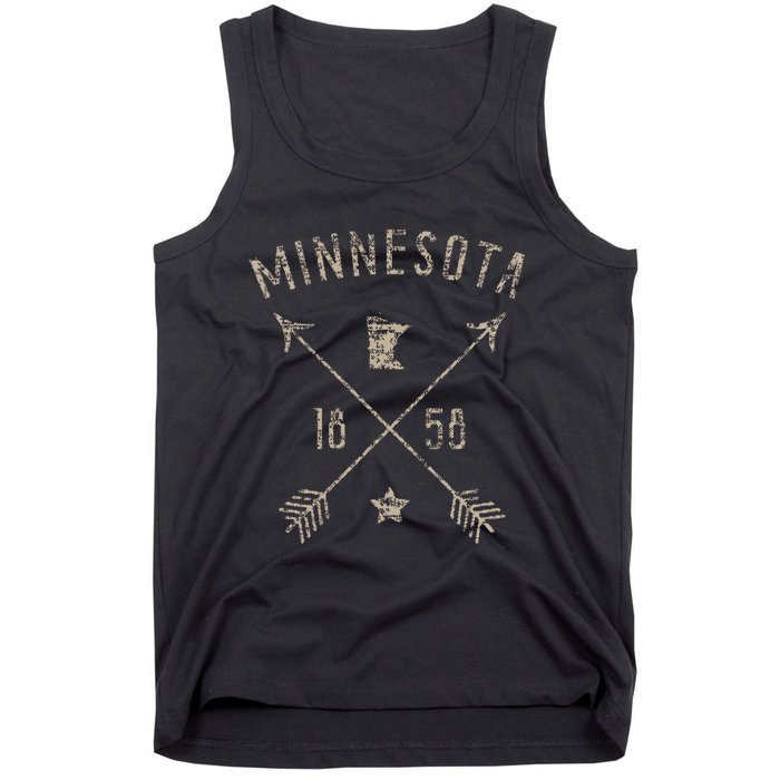 Vintage Minnesota Distressed Home State Map Boho Arrows Tank Top