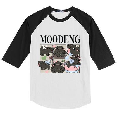 Vintage Moo Deng Bootleg Rap I Love Moo Deng Hippo Lover Kids Colorblock Raglan Jersey