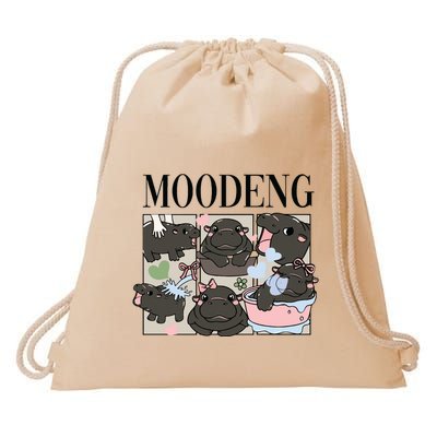 Vintage Moo Deng Bootleg Rap I Love Moo Deng Hippo Lover Drawstring Bag
