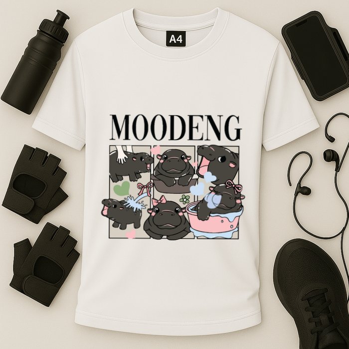 Vintage Moo Deng Bootleg Rap I Love Moo Deng Hippo Lover Performance Shirt