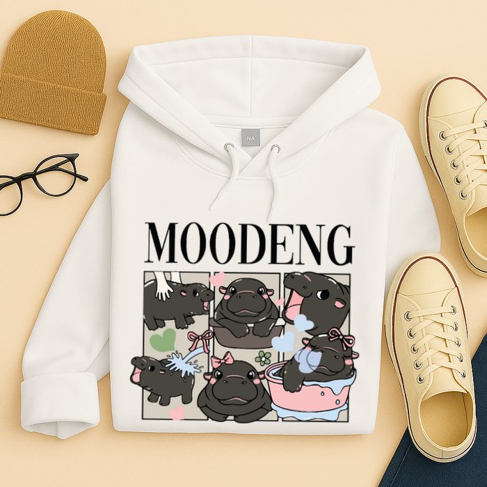 Vintage Moo Deng Bootleg Rap I Love Moo Deng Hippo Lover Hoodie