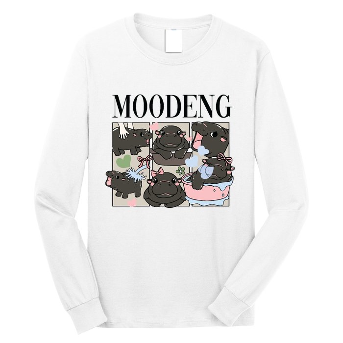 Vintage Moo Deng Bootleg Rap I Love Moo Deng Hippo Lover Long Sleeve Shirt