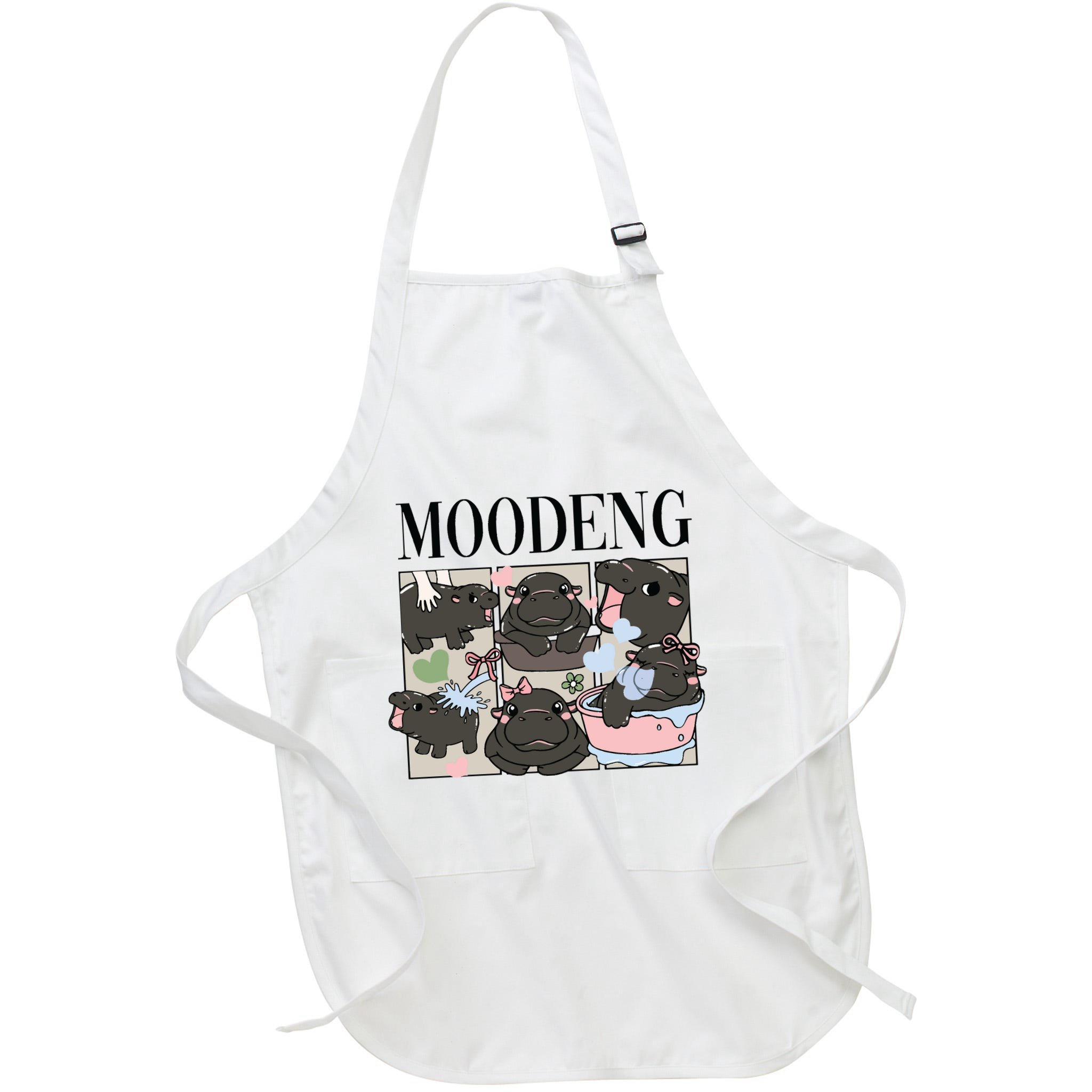 Vintage Moo Deng Bootleg Rap I Love Moo Deng Hippo Lover Apron